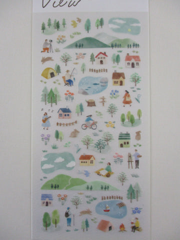 Cute Kawaii MW Scenic View Series - Green Blue A - Nature Outdoor Mountain Camp Star Gazing Sticker Sheet - for Journal Planner Craft