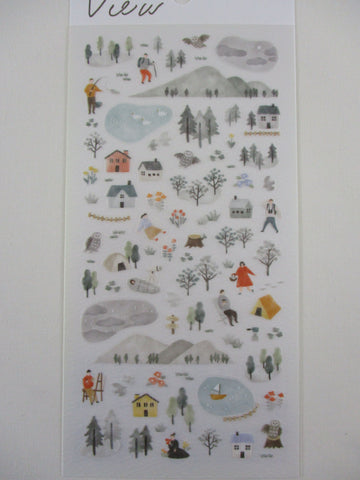 Cute Kawaii MW Scenic View Series - Grey Winter - Nature Outdoor Mountain Hike Snow Sticker Sheet - for Journal Planner Craft