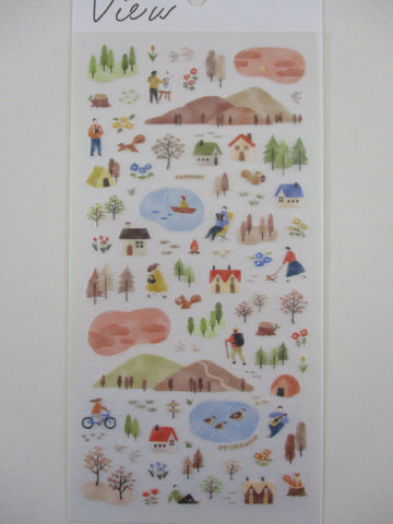 Cute Kawaii MW Scenic View Series - Pink Brown B - Nature Outdoor Mountain Fire Lake Hiking Sticker Sheet - for Journal Planner Craft