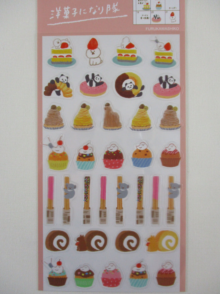 Cute Kawaii Furukawashiko Food Theme Sticker Sheet - Sweet Cake Strawberry Donut Roll Cupcake Pastry - for Journal Planner Craft Organizer Calendar