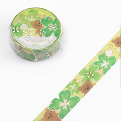 Cute Kawaii BGM Washi / Masking Deco Tape - Crayon Land series - Bear Green Clover Lucky - for Scrapbooking Journal Planner Craft