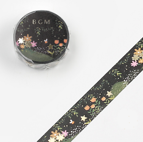 Cute Kawaii BGM Washi / Masking Deco Tape - Tulip Flower Bloom Dreamy Night - for Scrapbooking Journal Planner Craft