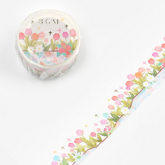 Cute Kawaii BGM Washi / Masking Deco Tape - Colorful Tulip Beautiful Flower Garden Wedding Love Pink - for Scrapbooking Journal Planner Craft