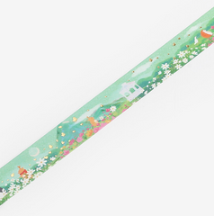 Cute Kawaii BGM Washi / Masking Deco Tape - Beautiful Green Flower Field Garden Butterfly Rabbit Animal - for Scrapbooking Journal Planner Craft
