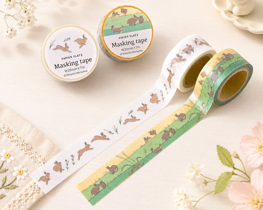 Cute Kawaii Papier Platz Washi / Masking Deco Tape - Set of 2 Rabbit Hop Cuteness C&D - for Journal Planner Diary Scrapbook Craft Gift