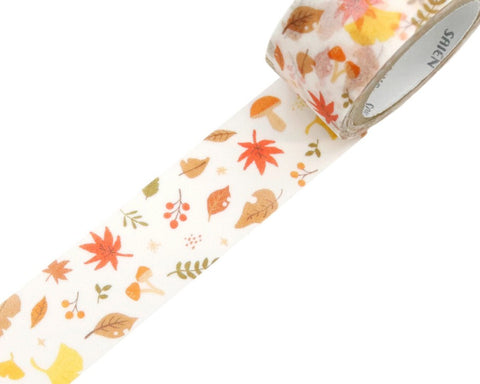 Cute Kawaii Saien Washi / Masking Deco Tape - Autumn Fall Leaves Mushroom Nature Brown Color Forest Tree Rustic - for Diary Journal Planner Craft Calendar Notebook Scrapbook Stationery Gift