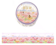 Cute Kawaii BGM Washi / Masking Deco Tape - Beautiful Flower Field Pink Tulip Butterfly Spring Flower Garden - for Scrapbooking Journal Planner Craft Gift Wedding Beautiful