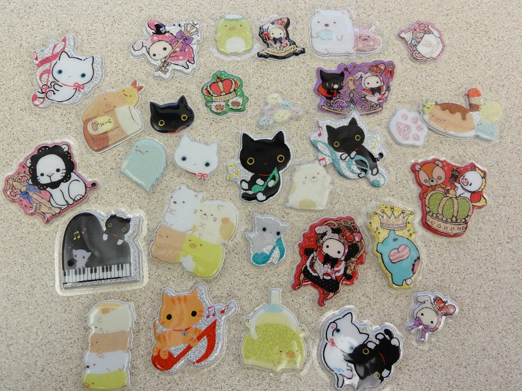 San-X Sumikko Gurashi Sentimental Circus Kutusita Nyanko Cat Puffy Flake Stickers - 30 pcs