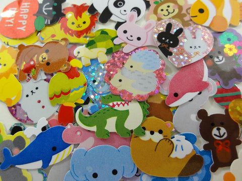 z Cute Kawaii Animals Zoo Safari theme Flake Sack Stickers - 40 pcs