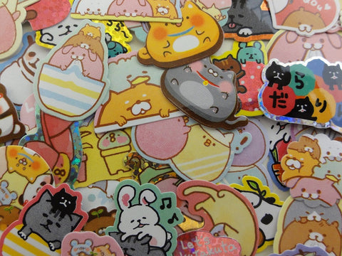 Cute Kawaii Stacked Sleepy Relax Animal Friends Flake Stickers - 47 pcs