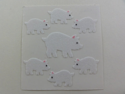 Sandylion White Piggy Pigs Fuzzy Sticker Sheet / Module - Vintage & Collectible