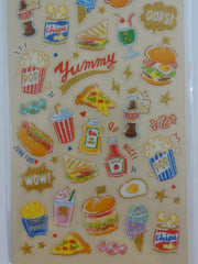 Cute Kawaii Mind Wave Yummy Pizza Hotdog Ice Cream Chips Food theme Sticker Sheet - for Journal Planner Craft Organizer