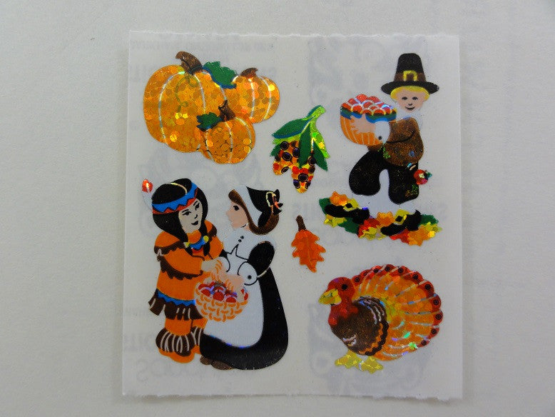 Sandylion Autumn Pumpkin Turkey Thanksgiving Glitter Sticker Sheet / Module - Vintage & Collectible