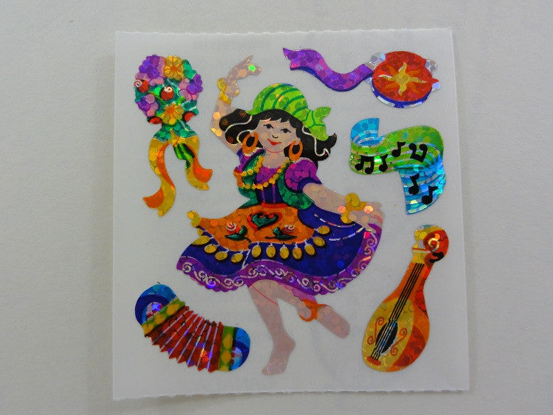 Sandylion Girl Music Dance Glitter Sticker Sheet / Module - Vintage & Collectible