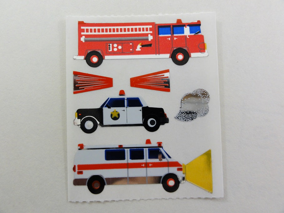 Sandylion Rescue Police Fire Truck Ambulance Shiny Sticker Sheet / Module - Vintage & Collectible