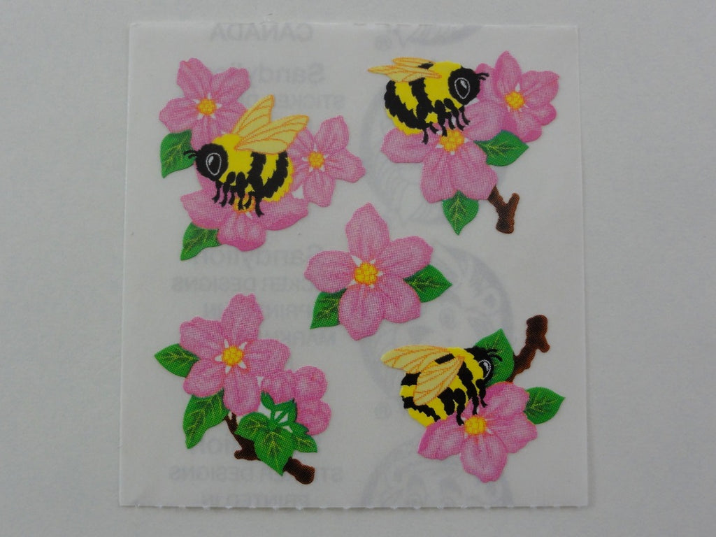 Sandylion Pink Flower and Bee Sticker Sheet / Module - Vintage & Collectible