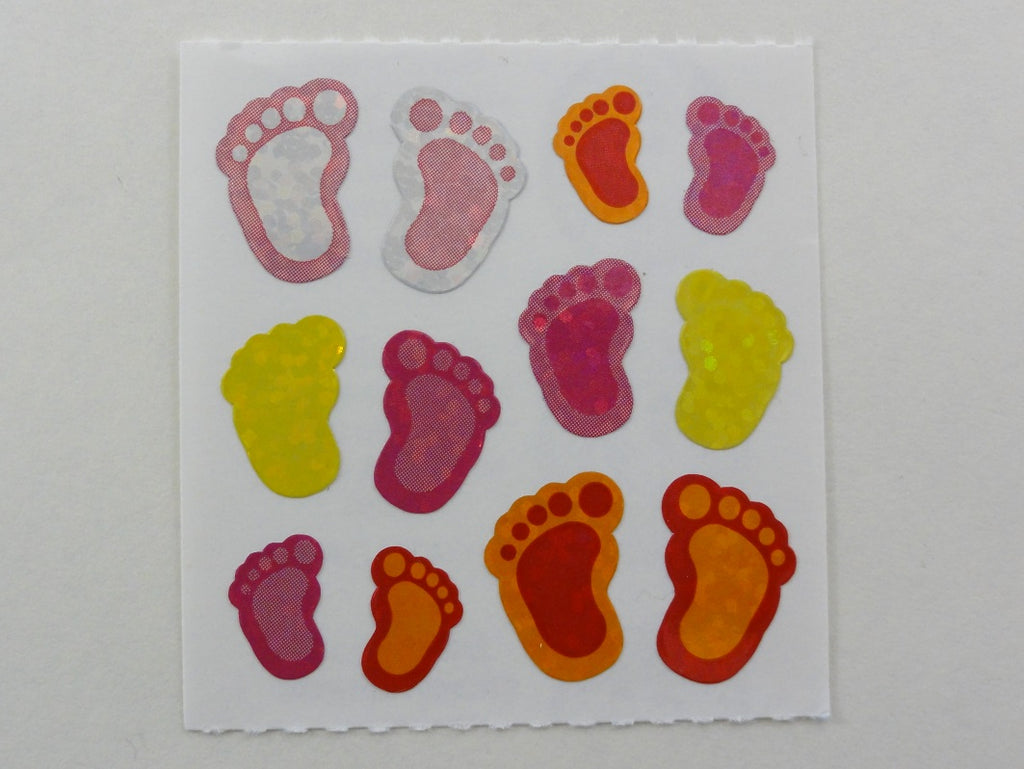 Sandylion Foot Prints Baby Pink Glitter Sticker Sheet / Module - Vintage & Collectible