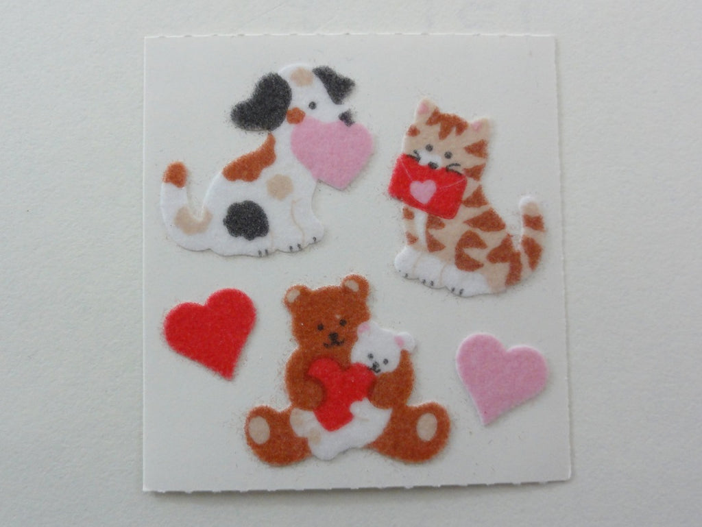 Sandylion Dog Cat Bear Valentine Heart Fuzzy Sticker Sheet / Module - Vintage & Collectible - Scrapbooking