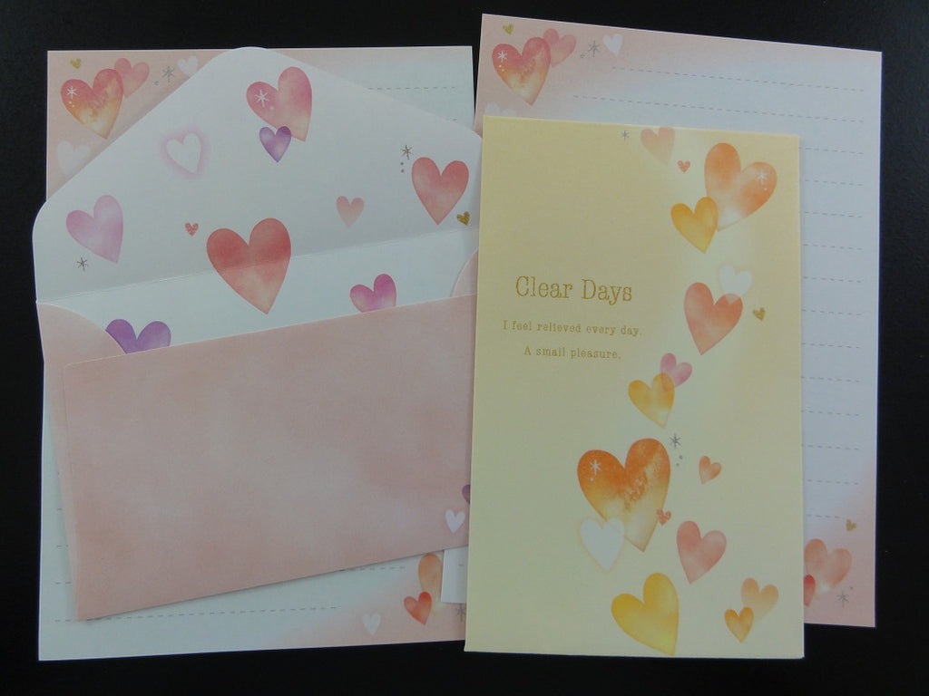 Cute Kawaii Kamio Hearts Clear Day Mini Letter Sets - Small Writing Note Envelope Set Stationery
