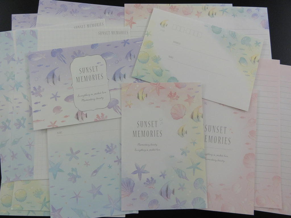 Cute Kawaii Kamio Sunset Beach Memories Letter Sets - Stationery Writing Paper Envelope Penpal