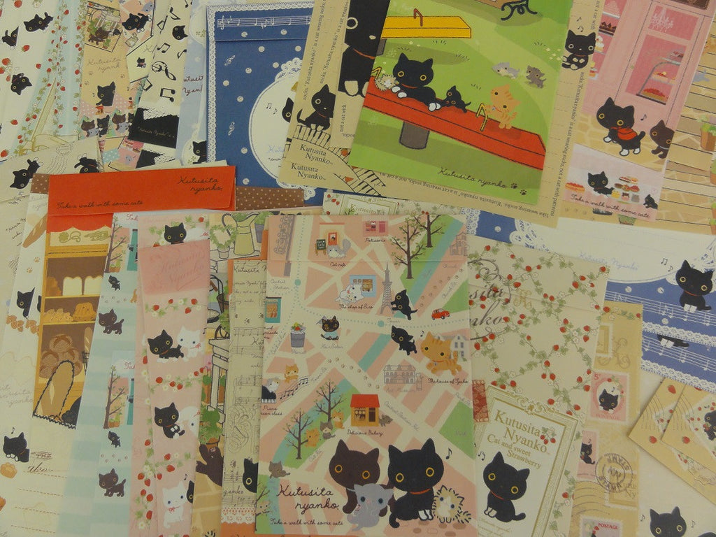San-X Kutusita Nyanko Cat Letter Paper + Envelope Theme Set - A