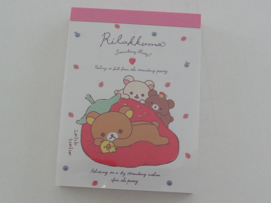 Kawaii Cute San-X Rilakkuma Bear Strawberry Mini Notepad / Memo Pad - B - Note Writing Stationery Designer Collectible