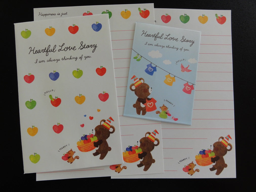 Cute Kawaii Crux Heartful Story Bear Mini Letter Sets - Small Writing Note Envelope Set Stationery