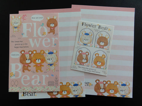 Cute Kawaii Crux Flower Bear Mini Letter Sets - Small Writing Note Envelope Set Stationery