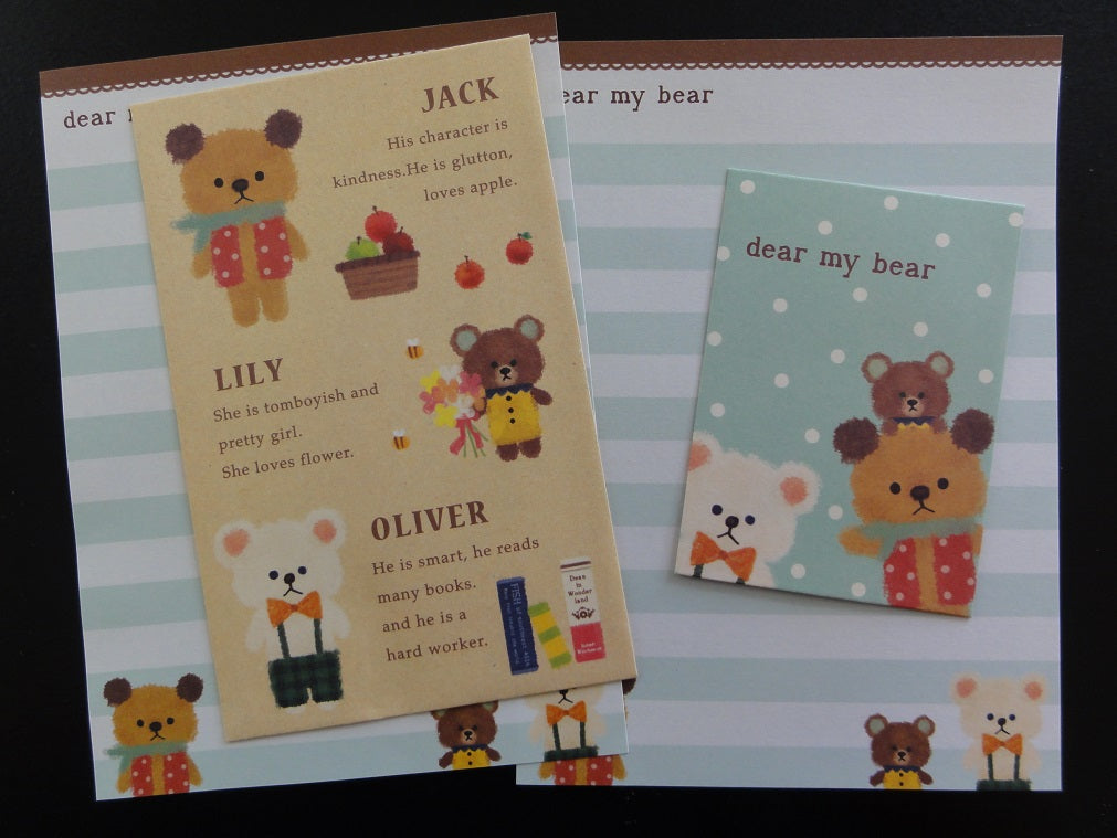 Cute Kawaii Mind Wave My Dear Bear Mini Letter Sets - Small Writing Note Envelope Set Stationery