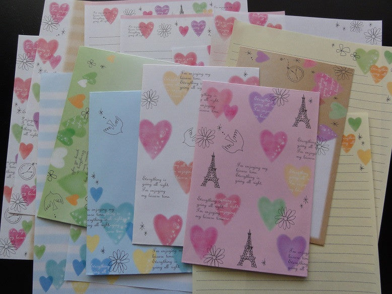 Kamio Hearts Letter Sets - A - Stationery Writing Paper Envelope