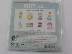Cute Kawaii Crux Melty Melow Series in Reusable Ziplock Bag - Green Blue - Drink Flake Stickers Sack in Reusable Ziplock Bag - for Journal Planner Scrapbooking Craft