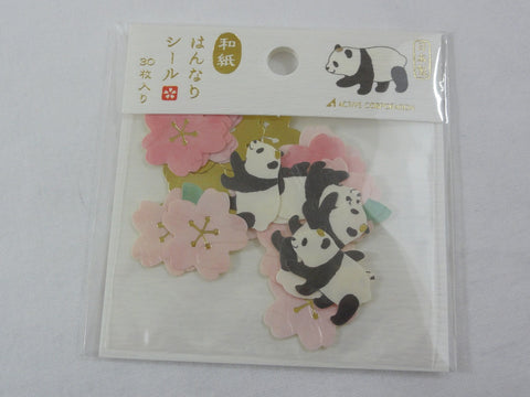 Cute Kawaii Panda Sakura Cherry Blossom Flake Stickers Sack - Collectible - for Journal Planner Agenda Craft Scrapbook DIY Art