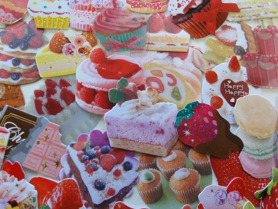 Cute Kawaii Sweet Red Strawberry Cake Chocolate theme Flake Stickers - 50 pcs