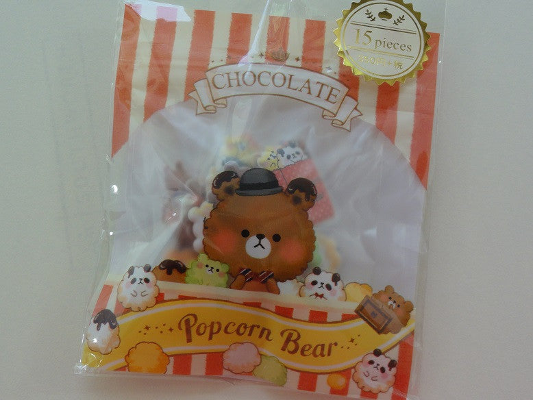 z Cute Kawaii Crux Popcorn Bear Flake Stickers Sack - Chocolate