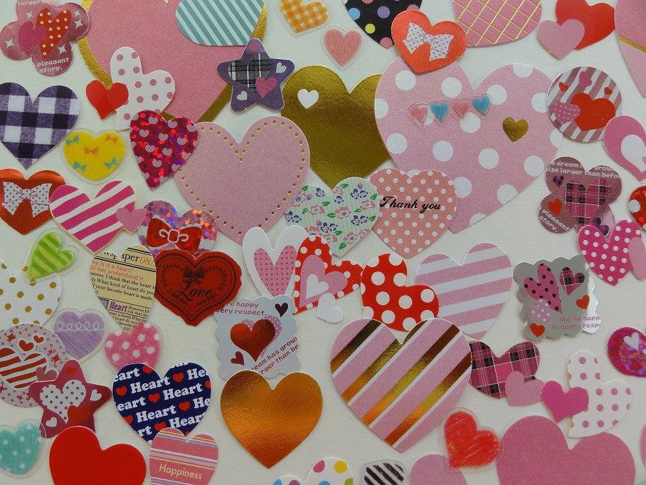 Cute Kawaii Hearts Love Valentine Flake Stickers - 62 pcs