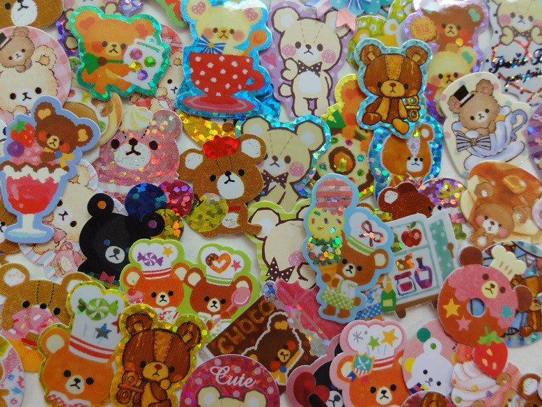 Cute Kawaii Bear Flake Stickers - 74 pcs