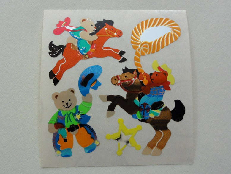 Sandylion Bear Cowboy Foil Mylar Sticker Sheet / Module - Vintage & Collectible