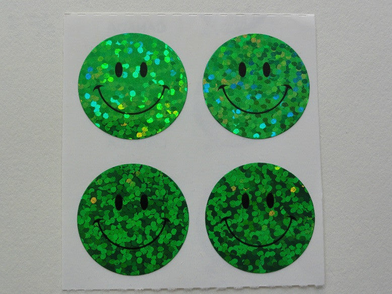 Sandylion Smiley Face Glitter Green Sticker Sheet / Module - Vintage & Collectible