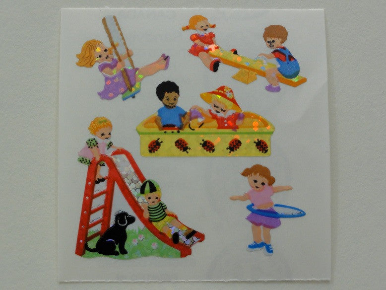 Sandylion Children in Playground Glitter Sticker Sheet / Module - Vintage & Collectible
