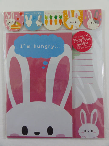 Cute Kawaii Hungry Rabbit Letter Set Pack with Stickers - Stationery Writing Paper Envelope