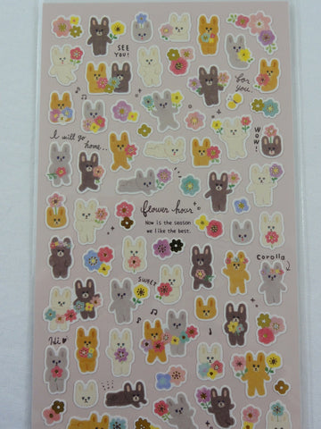 Cute Kawaii Mind Wave Rabbit Spring Flowers Sticker Sheet - for Journal Planner Craft Scrapbook Notebook Organizer