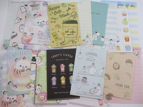 Cute Kawaii 10 Food Drink Penguin Hedgehog MINI Letter Paper + Envelope Theme Set