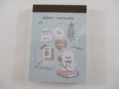 Cute Kawaii Q-Lia Bear Love Corazon Girl Mini Notepad / Memo Pad - Stationery Designer Paper Collection