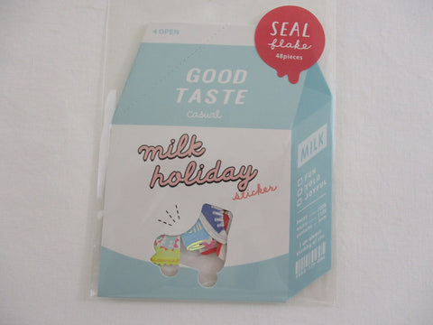 Cute Kawaii Crux Flake Stickers in Milk Carton Package - Fun Baseball Popcorn Drink Gum Flake Stickers Sack - for Journal Planner Scrapbooking Craft