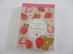 Cute Kawaii San-X Rilakkuma Bear Strawberry Mini Notepad / Memo Pad - D - Stationery Writing Message