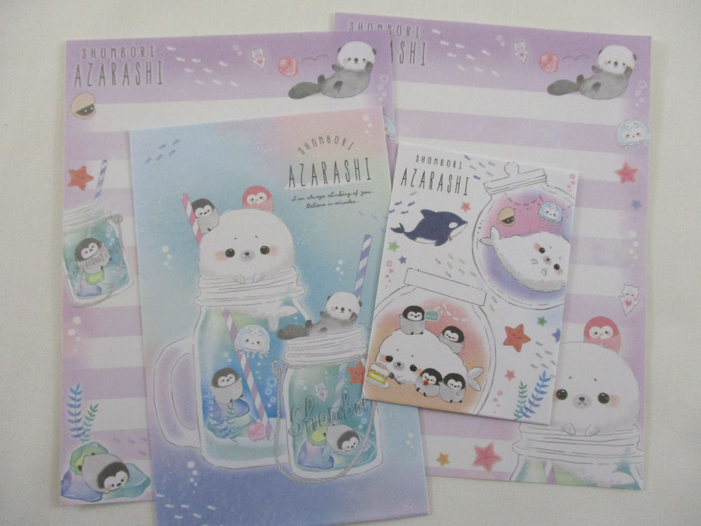 Cute Kawaii Crux Penguin and Seal Mini Letter Sets - Small Writing Note Envelope Set Stationery