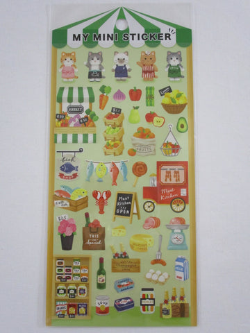 Cute Kawaii Mind Wave Miniature Animal Family - Cat Market Shops Kitchen Life Sticker Sheet - for Journal Planner Craft