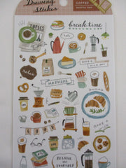 Cute Kawaii MW Drawing Series - D - Cafe Coffee Breakfast Bread Latte Drink Sticker Sheet - for Journal Planner Craft