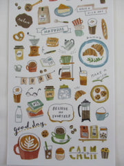 Cute Kawaii MW Drawing Series - D - Cafe Coffee Breakfast Bread Latte Drink Sticker Sheet - for Journal Planner Craft