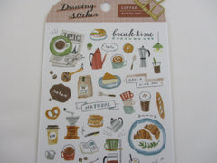 Cute Kawaii MW Drawing Series - D - Cafe Coffee Breakfast Bread Latte Drink Sticker Sheet - for Journal Planner Craft